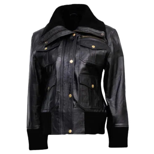 Black Bomber Jacket for Women Flight Bombar Leather Jacket
