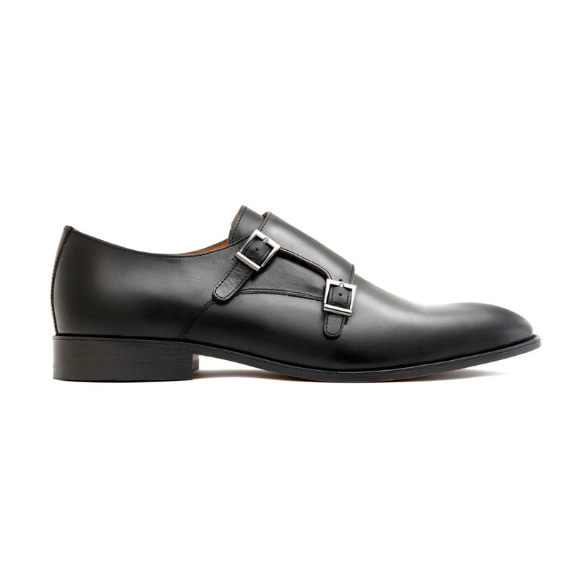 Black Double Monk Shoes for Men