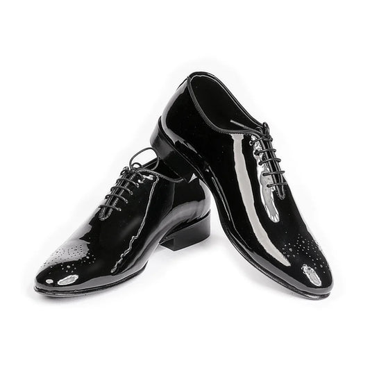 Black Patent Leather Shoes for Men's Wholecut Brogue Shoes