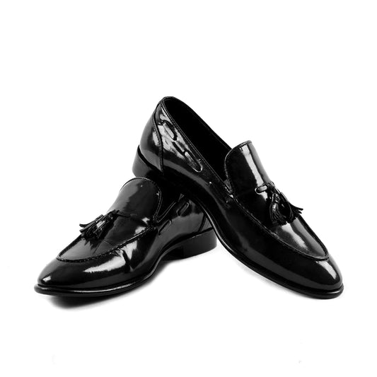 Black Patent Tassel Loafers for Men's Business Casual Shoes