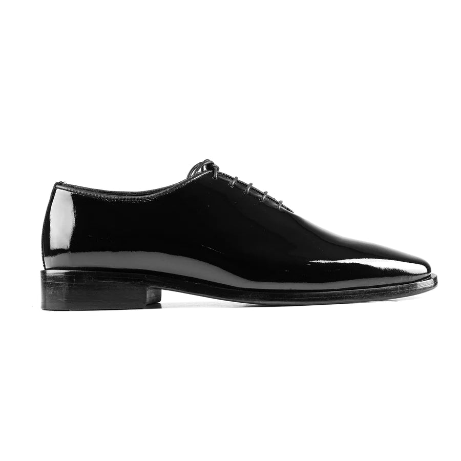 Black Patent Wholecut Shoes for Men