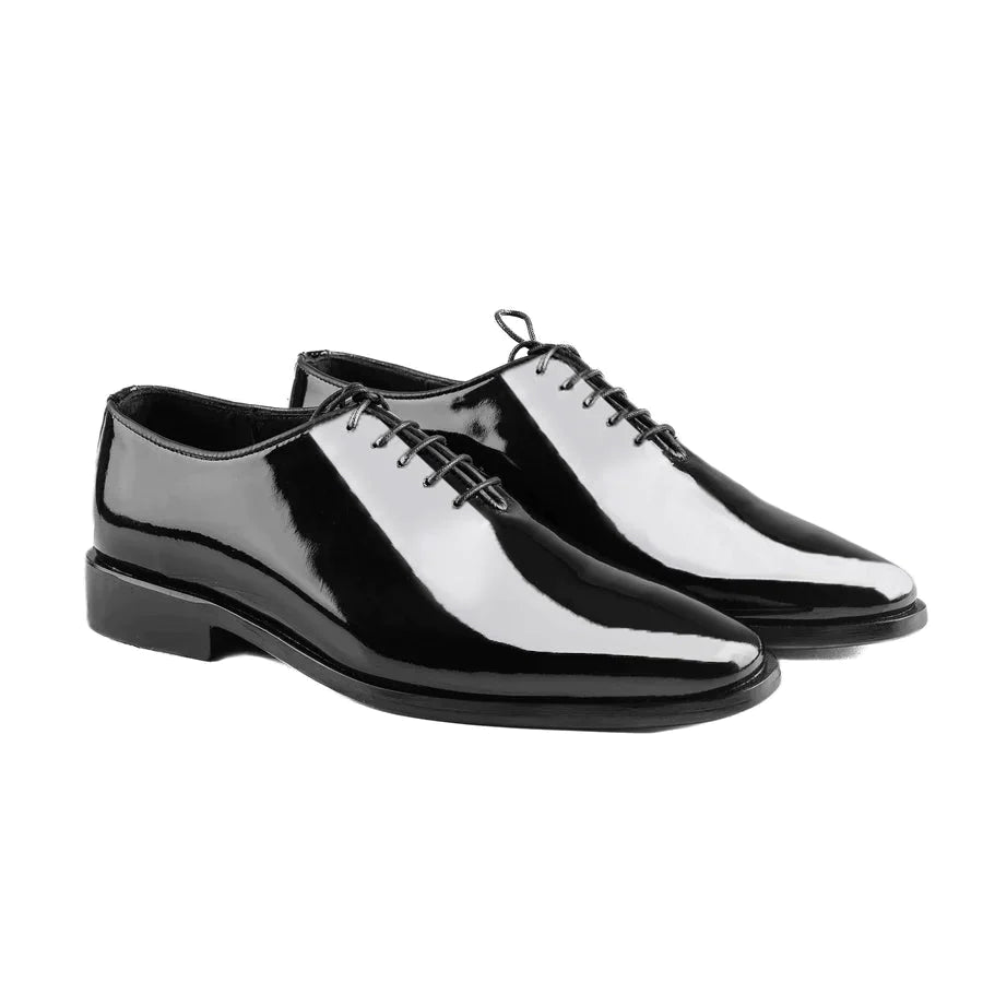 Black Patent Wholecut Shoes for Men